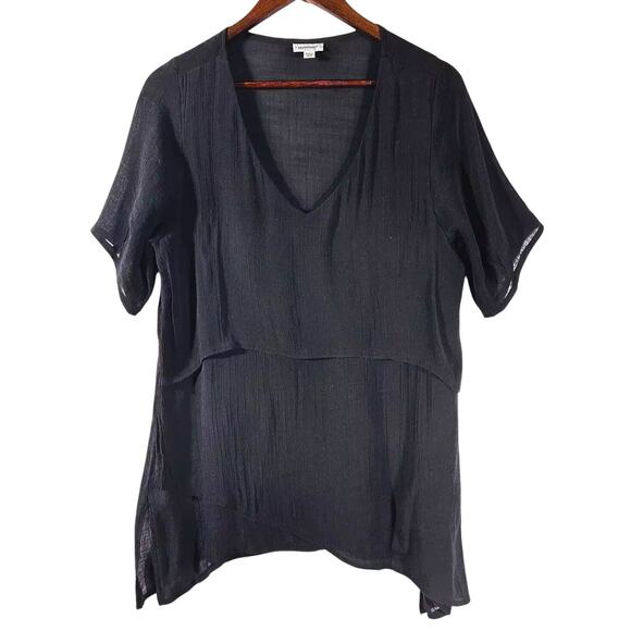 Avenue Mylah Layered Flutter Sleeve V-Neck Black Top 14/16 - Picture 1 of 8